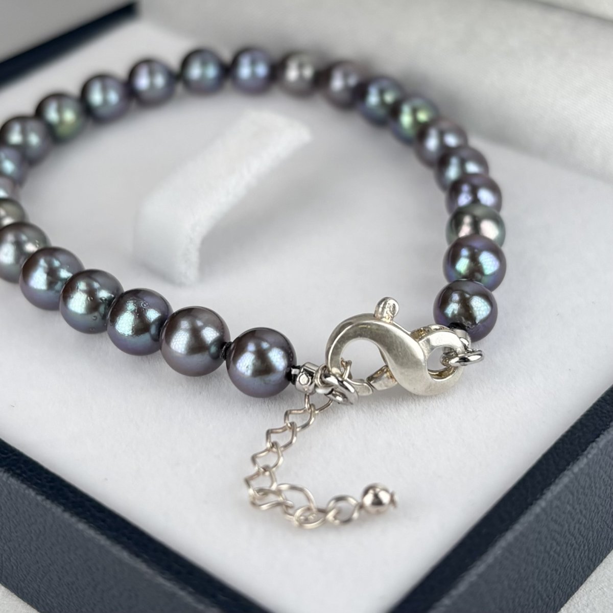 アコヤ黒真珠 パールブレスレット  6-6.5ｍｍ ブラック セミラウンド SV925製 18cm＋3cm