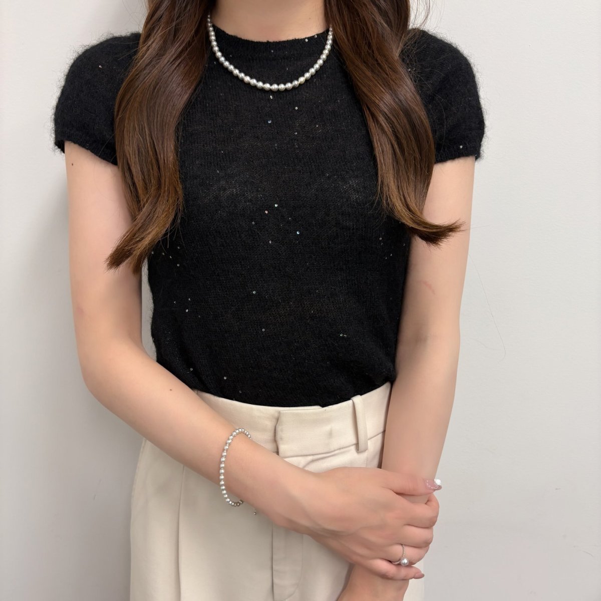 アコヤ真珠 パールブレスレット バロック 4.5-5mm ナチュラルグレー 無調色 シルバー製 インフィニティクラスプ 約18cm＋3cm