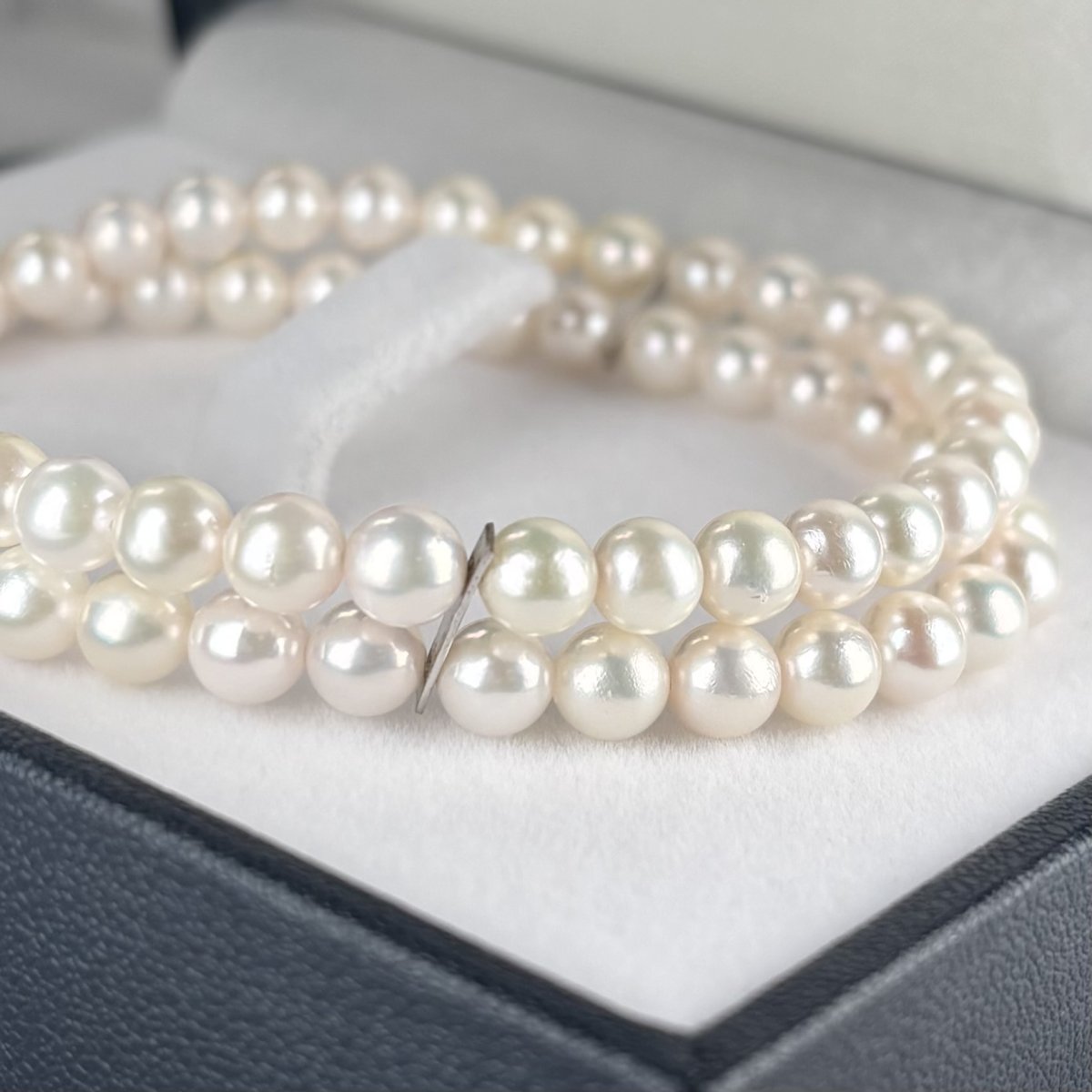 ≪1点物≫アコヤ真珠 2連パールブレスレット 5-5.5ｍｍ ホワイト ラウンド 18.5cm G.I.A宝石鑑定士真珠保証書付き