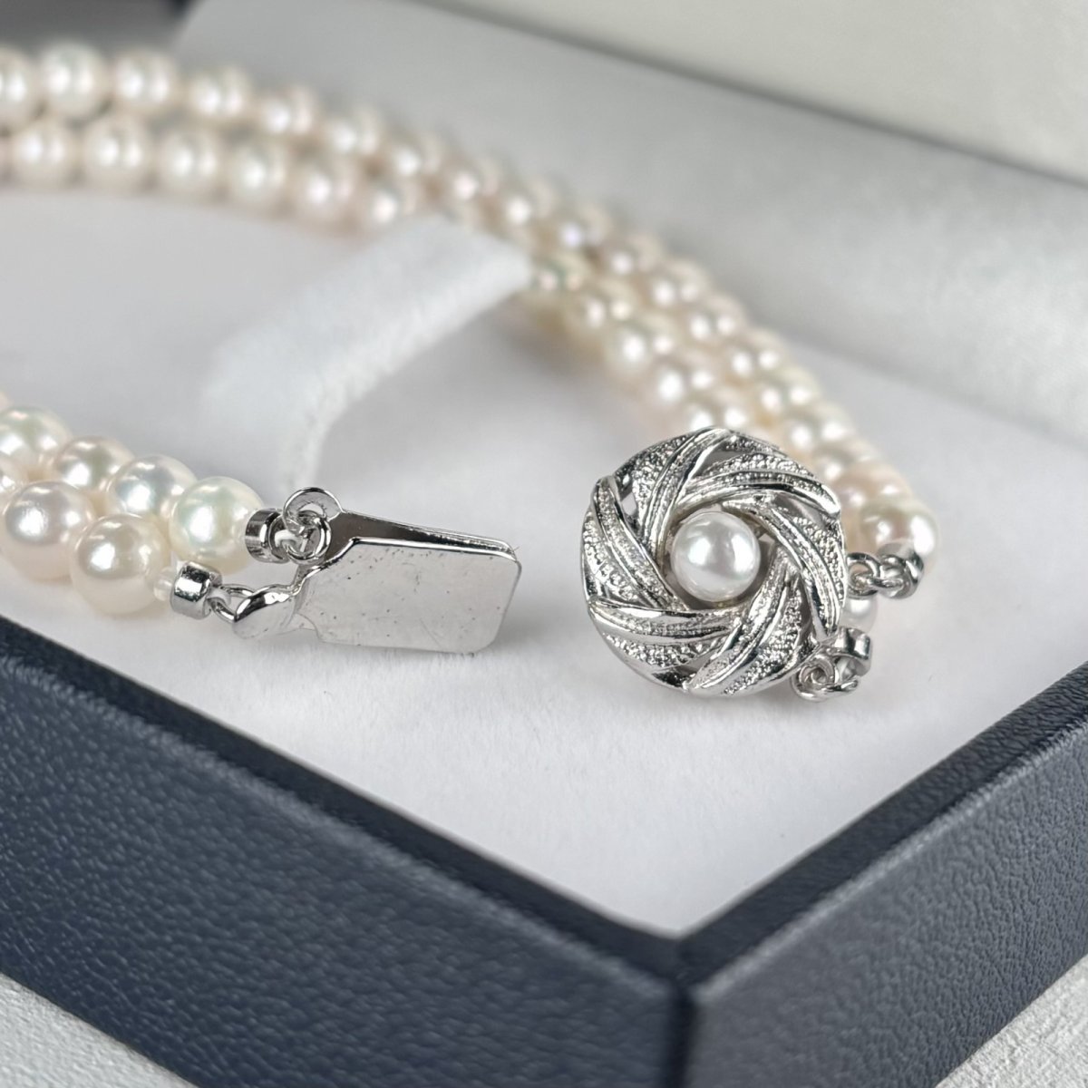 ≪1点物≫アコヤ真珠 2連パールブレスレット 5-5.5ｍｍ ホワイト ラウンド 18.5cm G.I.A宝石鑑定士真珠保証書付き