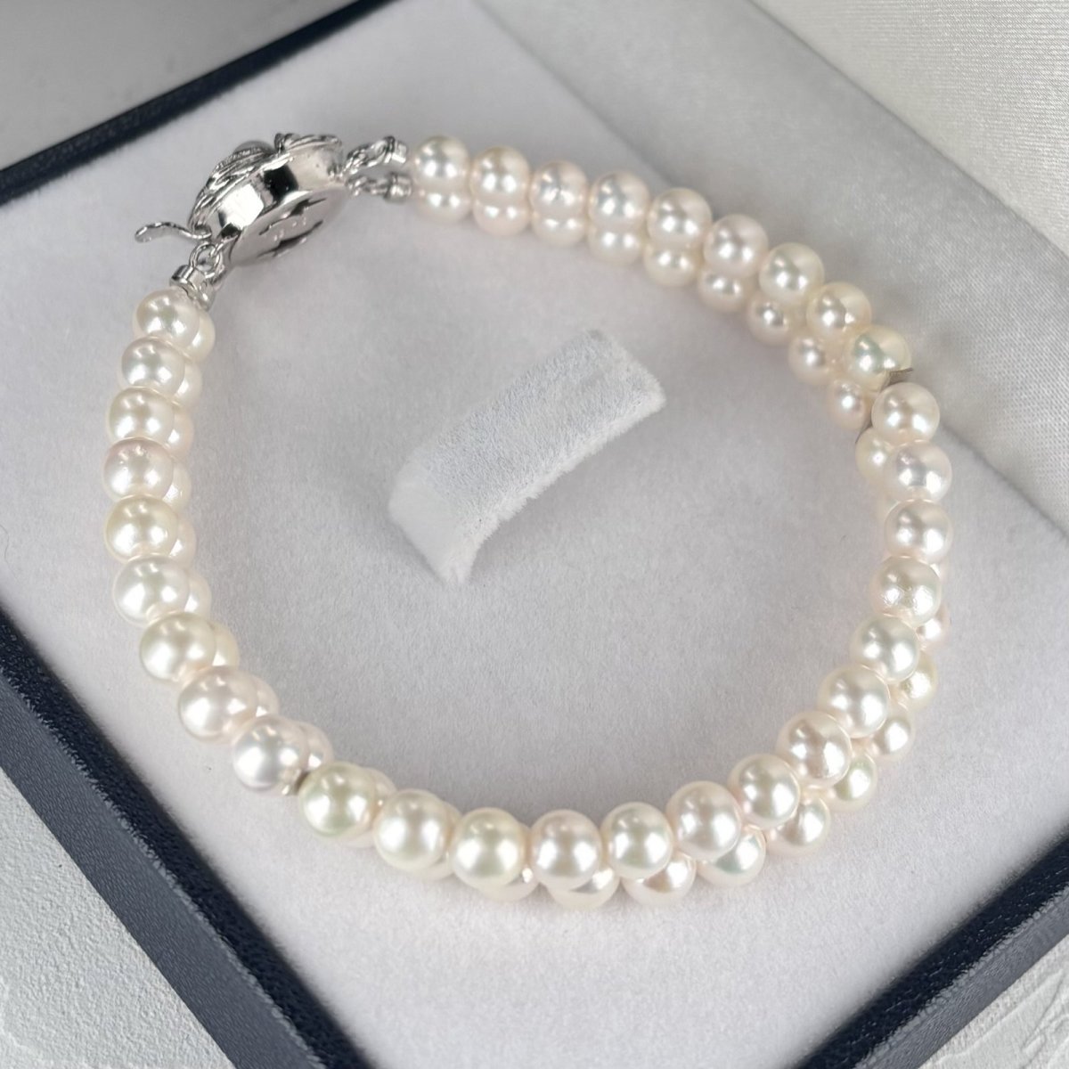 ≪1点物≫アコヤ真珠 2連パールブレスレット 5-5.5ｍｍ ホワイト ラウンド 18.5cm G.I.A宝石鑑定士真珠保証書付き