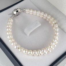 ≪1点物≫アコヤ真珠 2連パールブレスレット 5-5.5ｍｍ ホワイト ラウンド 18.5cm G.I.A宝石鑑定士真珠保証書付き