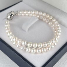 ≪1点物≫アコヤ真珠 2連パールブレスレット 5-5.5ｍｍ ホワイト ラウンド 18.5cm G.I.A宝石鑑定士真珠保証書付き
