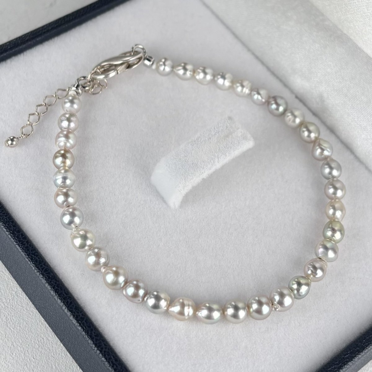 アコヤ真珠 パールブレスレット バロック 4.5-5mm ナチュラルグレー 無調色 シルバー製 インフィニティクラスプ 約18cm＋3cm
