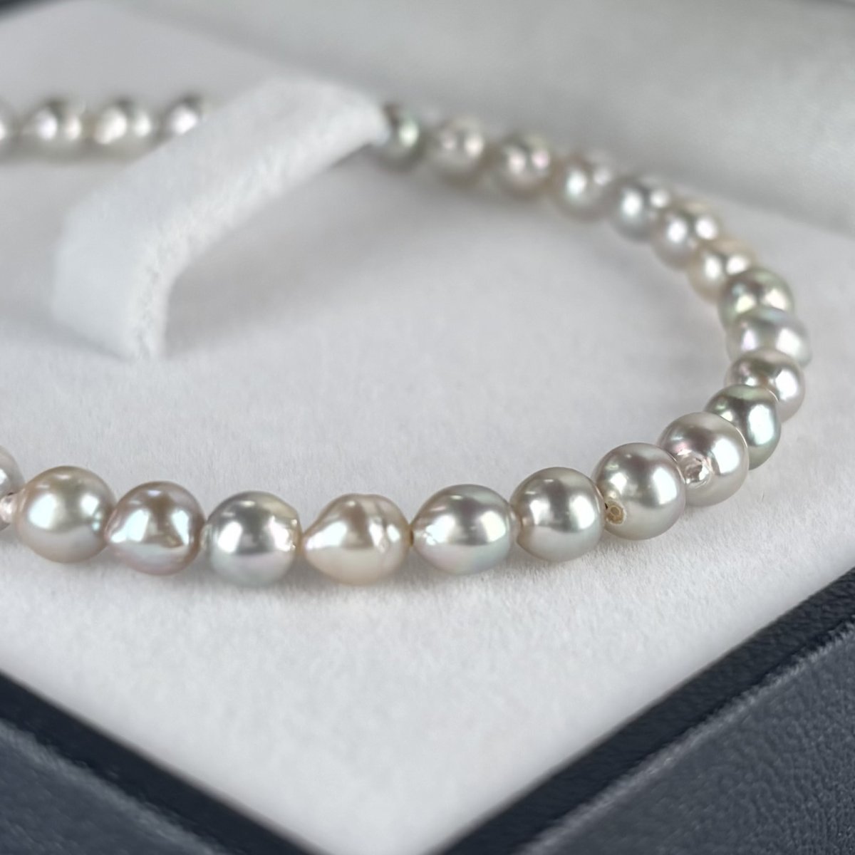 アコヤ真珠 パールブレスレット バロック 4.5-5mm ナチュラルグレー 無調色 シルバー製 インフィニティクラスプ 約18cm＋3cm