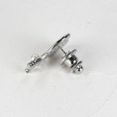 アコヤ本真珠 パールタックピン テニスラケットモチーフ 4-4.5mm ホワイト ラウンド ブラス