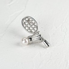 画像2: アコヤ本真珠 パールタックピン タックブローチ バドミントンモチーフ 4-4.5mm ホワイト ラウンド ブラス (2)