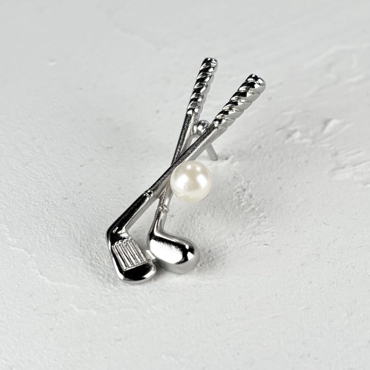 画像2: アコヤ本真珠 ピンブローチ ゴルフクラブモチーフ 4.5-5mm ホワイト ラウンド ブラス  (2)