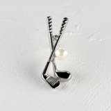 アコヤ本真珠 ピンブローチ ゴルフクラブモチーフ 4.5-5mm ホワイト ラウンド ブラス
