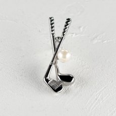 画像1: アコヤ本真珠 ピンブローチ ゴルフクラブモチーフ 4.5-5mm ホワイト ラウンド ブラス  (1)