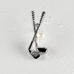 アコヤ本真珠 ピンブローチ ゴルフクラブモチーフ 4.5-5mm ホワイト ラウンド ブラス 