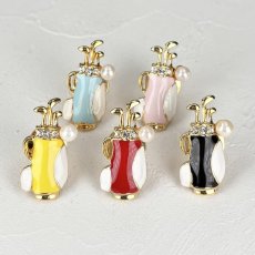 画像1: アコヤ本真珠 パールタックブローチ ゴルフモチーフ 4-4.5ｍｍ ホワイト ラウンド ブラス タックブローチ 赤 水色 黄色  黒 (1)