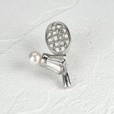 アコヤ本真珠 パールタックピン タックブローチ バドミントンモチーフ 4-4.5mm ホワイト ラウンド ブラス