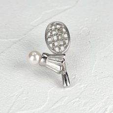 画像1: アコヤ本真珠 パールタックピン タックブローチ バドミントンモチーフ 4-4.5mm ホワイト ラウンド ブラス (1)