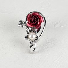 画像2: アコヤ真珠　バラモチーフ パールピンブローチ 4-4.5mm  ベビーパール 赤 ピンク 緑 紫 青 シルバー ゴールド 　 (2)