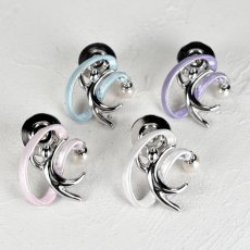 画像1: アコヤ本真珠 パールピンブローチ 新体操モチーフ リボン手技 4-4.5mm ホワイト ラウンド  (1)