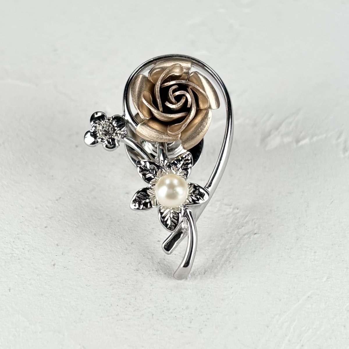 画像6: アコヤ真珠　バラモチーフ パールピンブローチ 4-4.5mm  ベビーパール 赤 ピンク 緑 紫 青 シルバー ゴールド 　 (6)