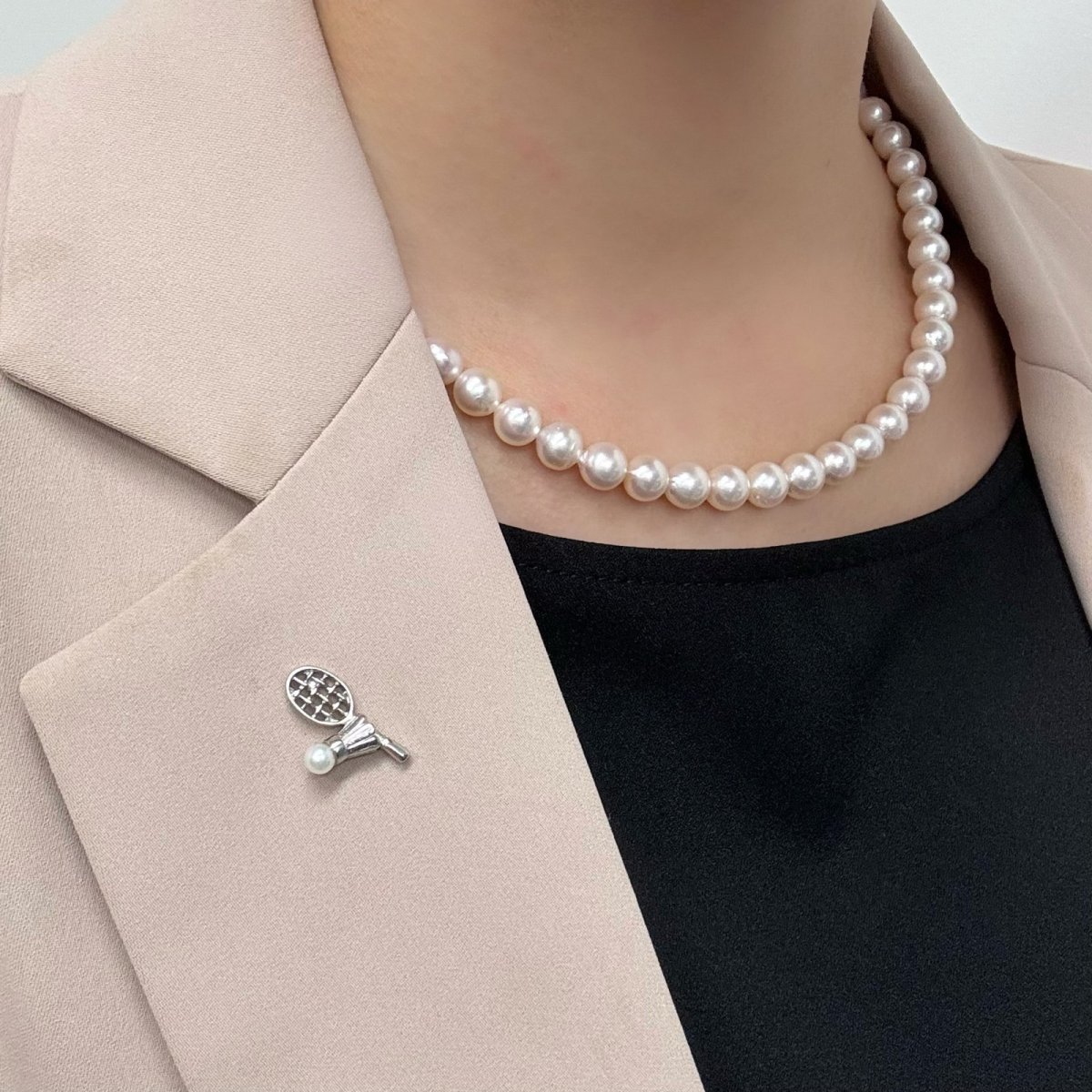 画像6: アコヤ本真珠 パールタックピン タックブローチ バドミントンモチーフ 4-4.5mm ホワイト ラウンド ブラス (6)