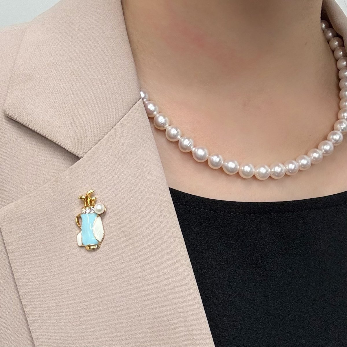 画像10: アコヤ本真珠 パールタックブローチ ゴルフモチーフ 4-4.5ｍｍ ホワイト ラウンド ブラス タックブローチ 赤 水色 黄色  黒 (10)