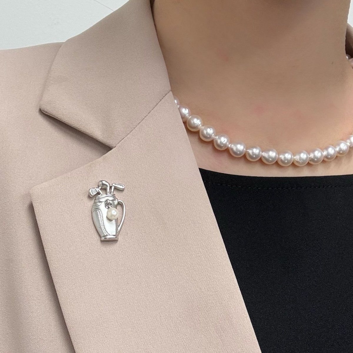 画像6: アコヤ本真珠 ピンブローチ  ゴルフバッグモチーフ 4.5-5mm ホワイト ラウンド ブラス (6)