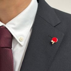 画像5: アコヤ本真珠 パールピンブローチ 卓球モチーフ 4-4.5mm  赤 黒ラバー (5)