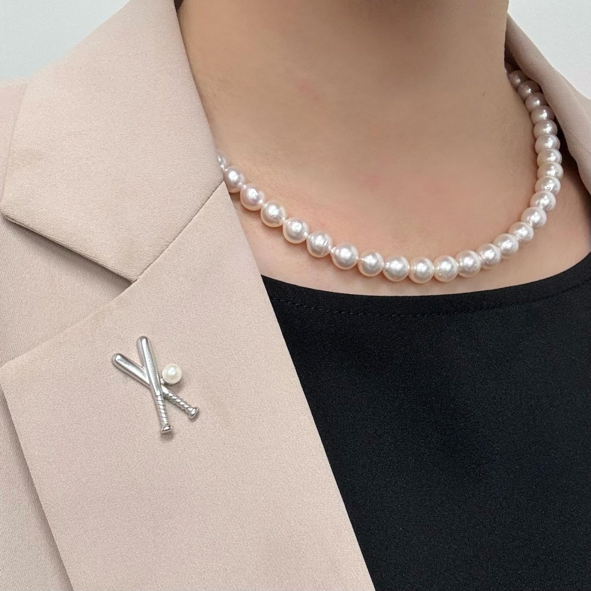 画像6: アコヤ本真珠 ピンブローチ バットモチーフ 4.5-5mm ホワイト ラウンド ブラス (6)