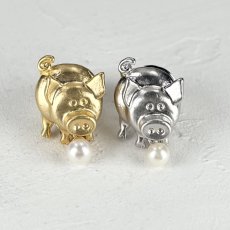 画像1: アコヤ本真珠　豚モチーフ　パールブピンローチ　豚に真珠　ゴールドカラー　シルバーカラー (1)