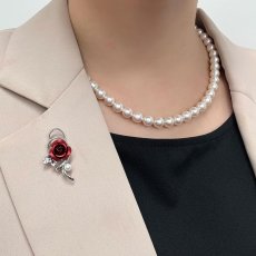 画像5: アコヤ本真珠 ピンブローチ 4-4.5mm ホワイト ラウンド 薔薇 モチーフ ベビーパール 赤 ピンク (5)