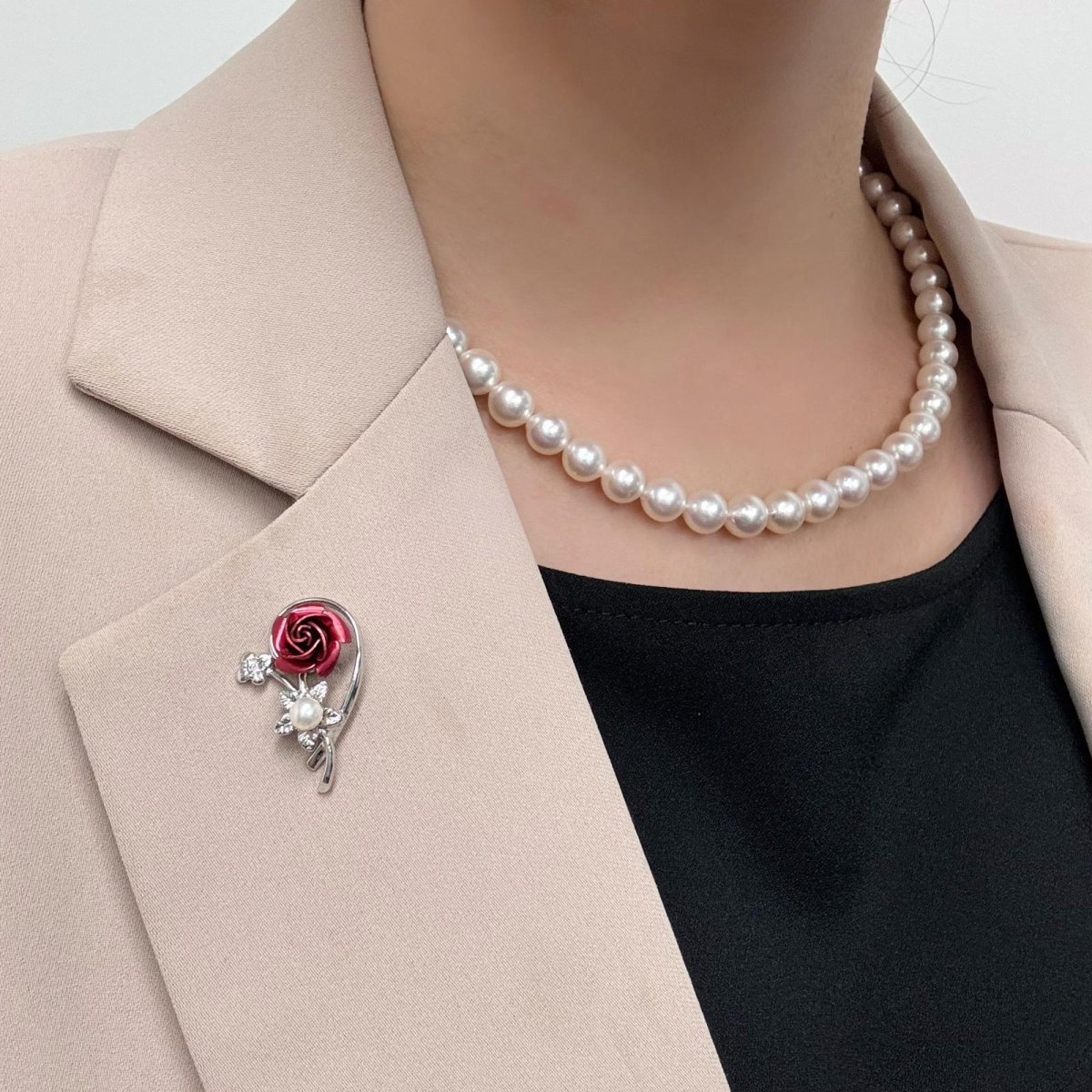 画像9: アコヤ真珠　バラモチーフ パールピンブローチ 4-4.5mm  ベビーパール 赤 ピンク 緑 紫 青 シルバー ゴールド 　 (9)