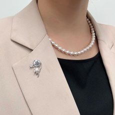 画像12: アコヤ真珠　バラモチーフ パールピンブローチ 4-4.5mm  ベビーパール 赤 ピンク 緑 紫 青 シルバー ゴールド 　 (12)