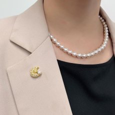 画像4: アコヤ真珠 ピンブローチ 4.5-3mm ホワイト ラウンド ブラス クリスタル 月モチーフ 星モチーフ メール便配達 (4)