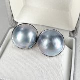 マベ真珠 パールピアス イヤリング ホワイト 15-16mm 半円 K14WG 直結