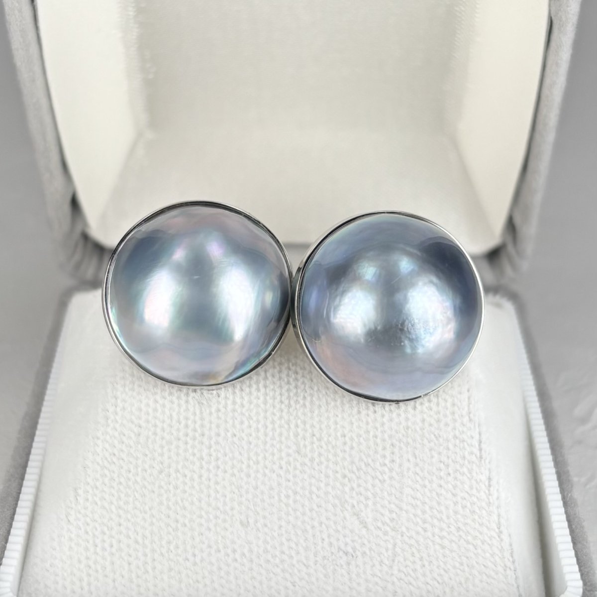 ≪再入荷≫マベ真珠 パールピアス イヤリング グレー 無調色 16-17.5ｍｍ 半円 シルバー製 SV925