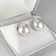 マベ真珠 パールピアス ホワイト 12-13ｍｍ 半円 SV925 直結