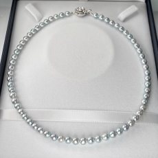 画像6: アコヤ真珠 シルバーグレーネックレス コバルト処理 6-6.5ｍｍラウンド〜セミラウンド シルバー製750 約42cm GIA宝石鑑定士保証書付き  (6)