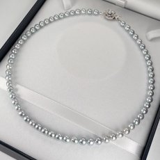 画像5: アコヤ真珠 シルバーグレーネックレス コバルト処理 6-6.5ｍｍラウンド〜セミラウンド シルバー製750 約42cm GIA宝石鑑定士保証書付き  (5)