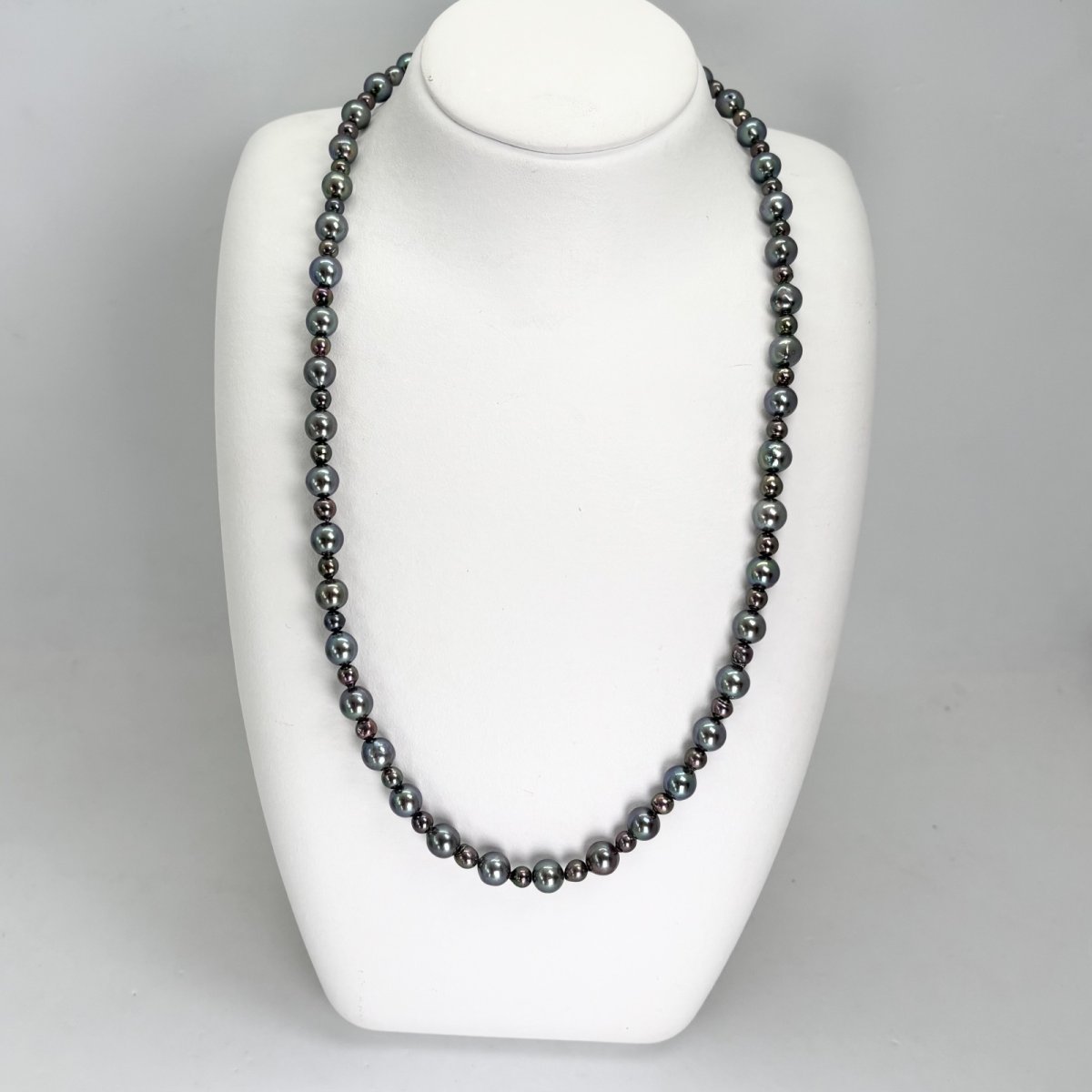 画像4: アコヤ黒真珠 ブラックパールネックレス(グリーン系,紫系)  4.5-7ｍｍ セミラウンド〜バロック 約52cm シルバー製 GIA宝石鑑定士保証書付き (4)