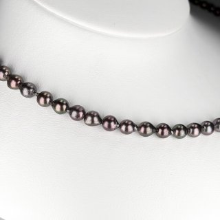 アコヤ黒真珠 ブラックパールネックレス 6.5-7mm ラウンド〜セミ