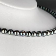 画像1: アコヤ黒真珠 ブラックパールネックレス(ブルー,グリーン系) 6.5-7ｍｍ ラウンド〜セミラウンド 約42cm シルバー製 GIA宝石鑑定士保証書付き (1)
