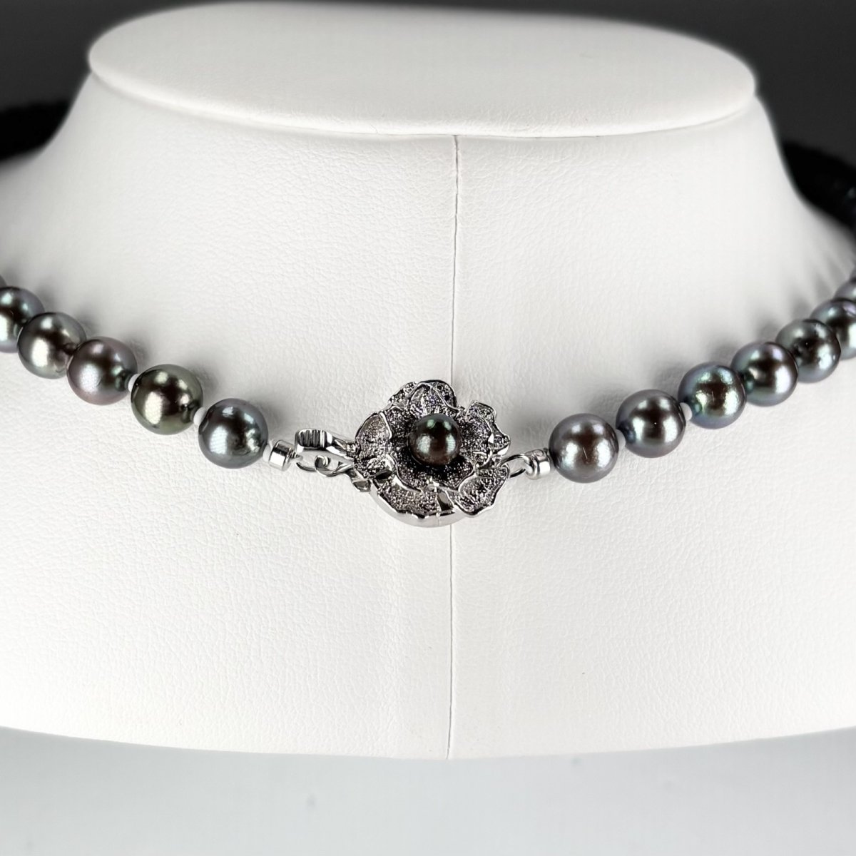 画像6: アコヤ黒真珠 ブラックパールネックレス(ブルー,グリーン系) 6.5-7ｍｍ ラウンド〜セミラウンド 約42cm シルバー製 GIA宝石鑑定士保証書付き (6)