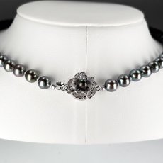 画像6: アコヤ黒真珠 ブラックパールネックレス(ブルー,グリーン系) 6.5-7ｍｍ ラウンド〜セミラウンド 約42cm シルバー製 GIA宝石鑑定士保証書付き (6)