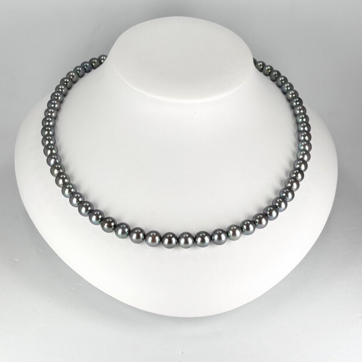 画像2: アコヤ黒真珠 ブラックパールネックレス(ブルー,グリーン系) 6.5-7ｍｍ ラウンド〜セミラウンド 約42cm シルバー製 GIA宝石鑑定士保証書付き (2)