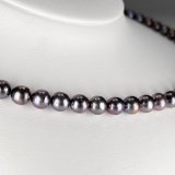 アコヤ黒真珠 ブラックパールネックレス(紫,グリーン系) 6.5-7ｍｍ ラウンド〜セミラウンド 約42cm シルバー製 GIA宝石鑑定士保証書付き