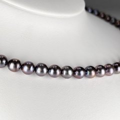 アコヤ黒真珠 ブラックパールネックレス(紫,グリーン系) 6.5-7ｍｍ ラウンド〜セミラウンド 約42cm シルバー製 GIA宝石鑑定士保証書付き