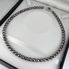 画像5: アコヤ黒真珠 ブラックパールネックレス(紫,グリーン系) 6.5-7ｍｍ ラウンド〜セミラウンド 約42cm シルバー製 GIA宝石鑑定士保証書付き (5)