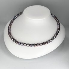画像3: アコヤ黒真珠 ブラックパールネックレス(紫,グリーン系) 6.5-7ｍｍ ラウンド〜セミラウンド 約42cm シルバー製 GIA宝石鑑定士保証書付き (3)