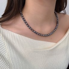 画像7: アコヤ黒真珠 ブラックパールネックレス(紫,グリーン系) 6.5-7ｍｍ ラウンド〜セミラウンド 約42cm シルバー製 GIA宝石鑑定士保証書付き (7)