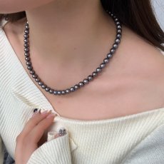 画像6: アコヤ黒真珠 ブラックパールネックレス(紫,グリーン系) 6.5-7ｍｍ ラウンド〜セミラウンド 約42cm シルバー製 GIA宝石鑑定士保証書付き (6)