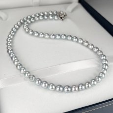画像4: アコヤ真珠 シルバーグレーネックレス コバルト処理 6-6.5ｍｍラウンド〜セミラウンド シルバー製750 約42cm GIA宝石鑑定士保証書付き  (4)