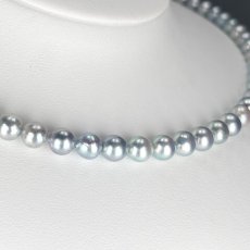 画像1: アコヤ真珠 シルバーグレーネックレス コバルト処理 6-6.5ｍｍラウンド〜セミラウンド シルバー製750 約42cm GIA宝石鑑定士保証書付き  (1)